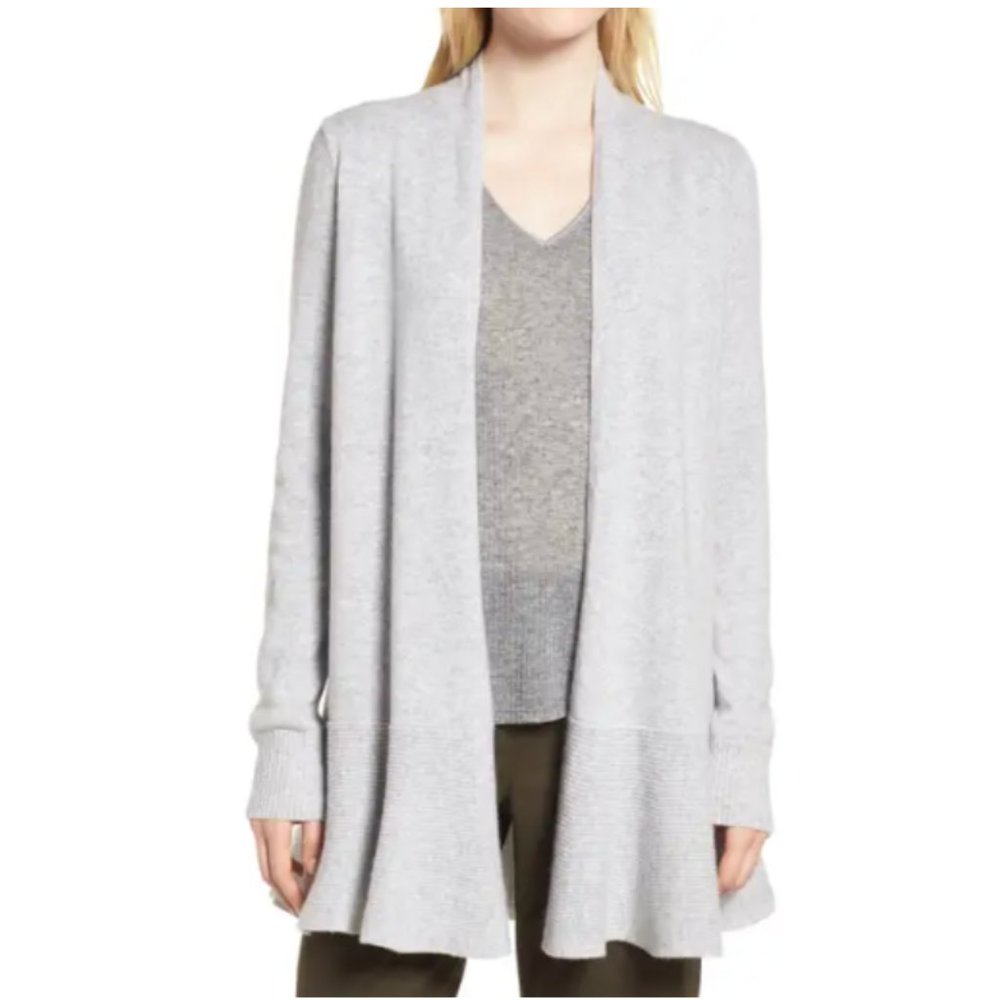 Nordstrom Signature Cashmere Ruffle Open Hem Cardigan